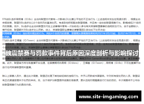 魏震禁赛与罚款事件背后原因深度剖析与影响探讨